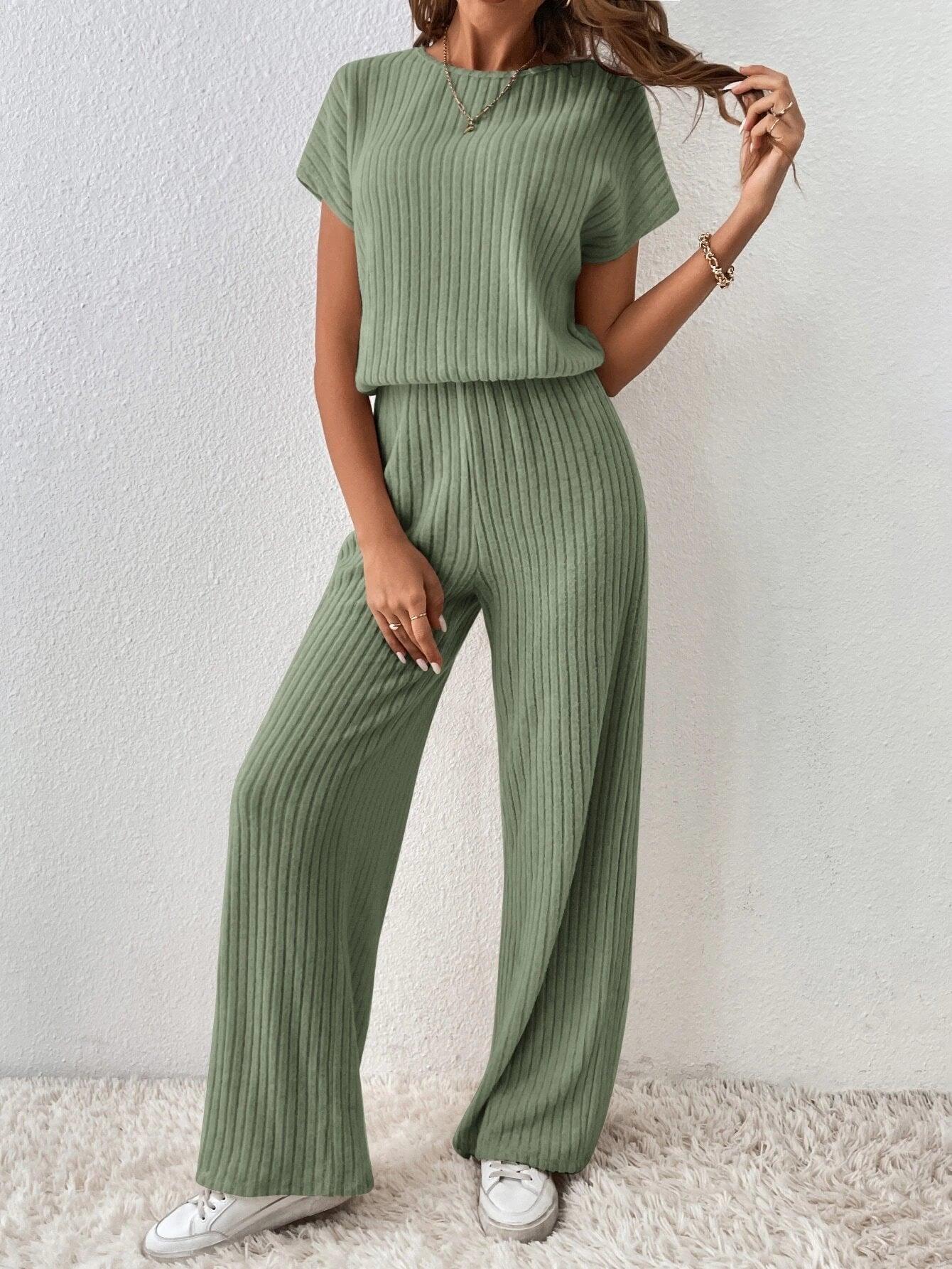 Ribbed Knit Back Jumpsuit-Comfy Jumpsuits