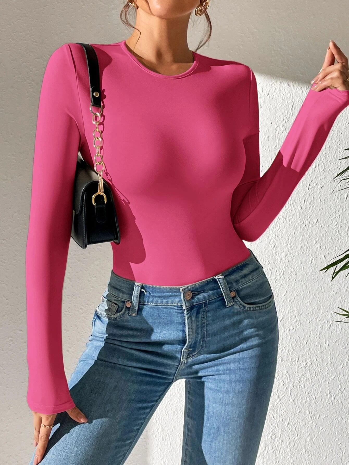 Round Neck Slim Fit Bodysuit-Comfy Jumpsuits