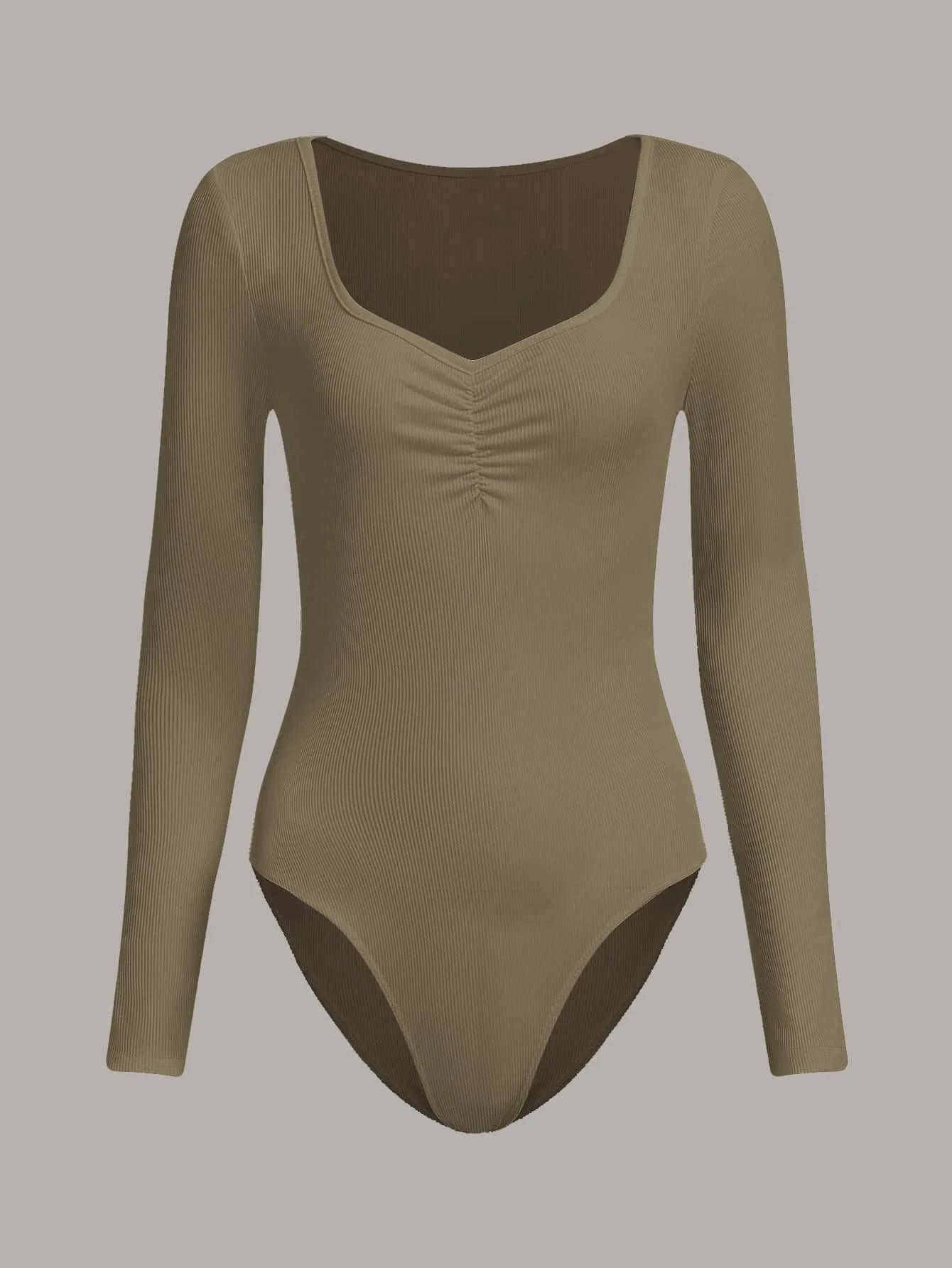 Solid Colored Slim Fit Bodysuit-Comfy Jumpsuits