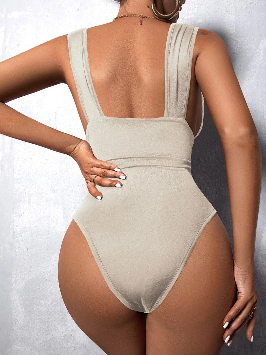 Deep V Neck Bodysuit-Comfy Jumpsuits
