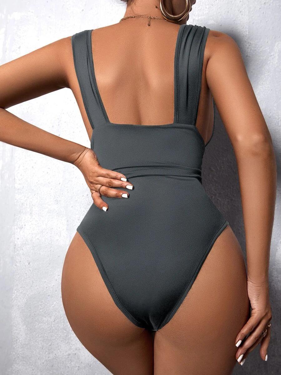 Deep V Neck Bodysuit-Comfy Jumpsuits
