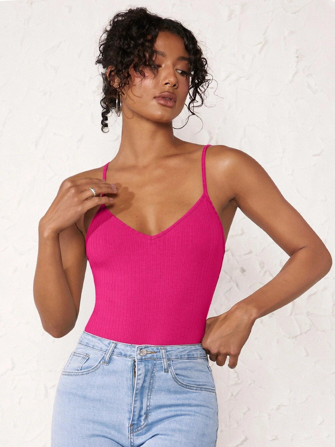 Cotton Solid Colored Cami Bodysuit-Comfy Jumpsuits