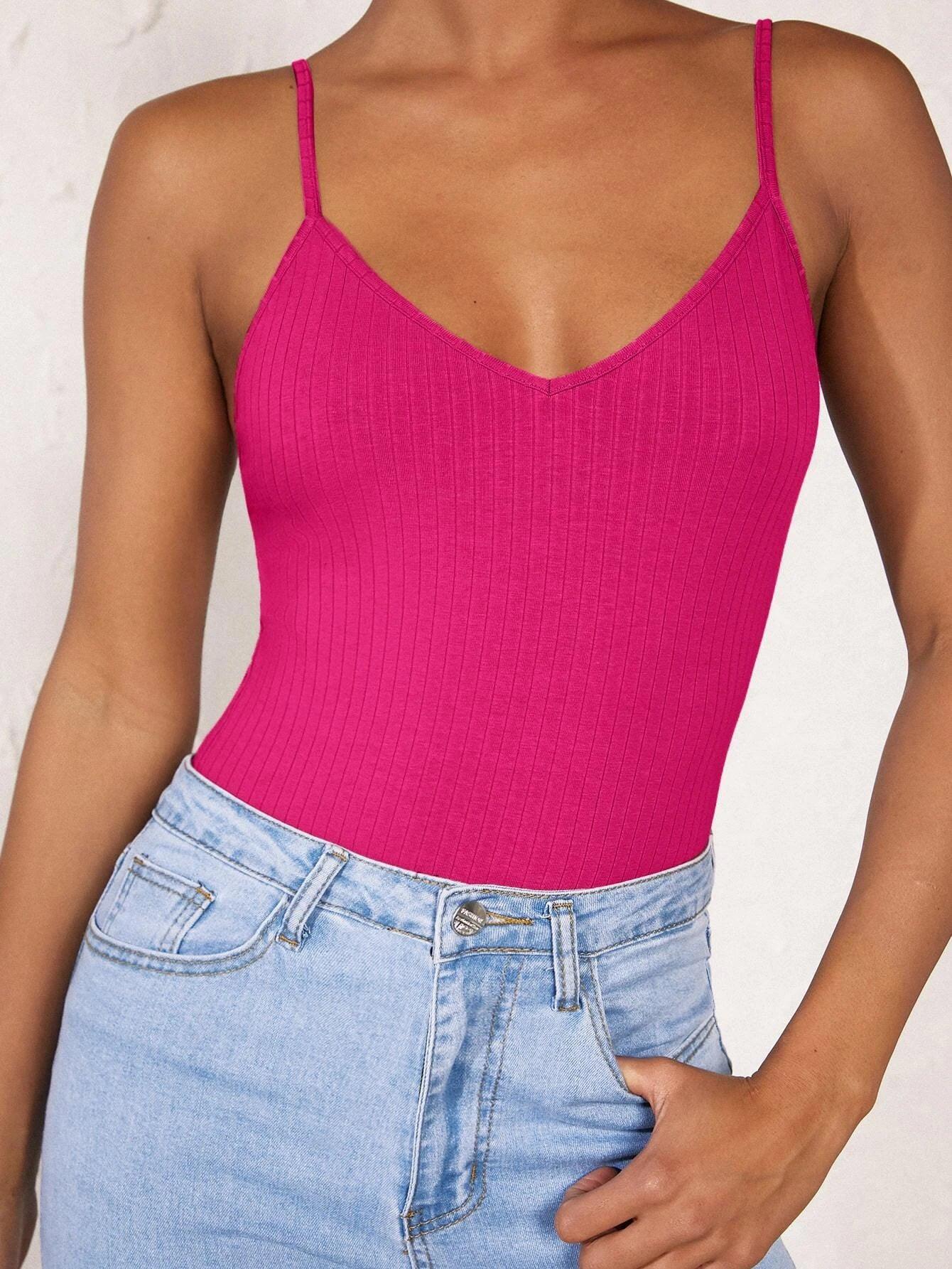 Cotton Solid Colored Cami Bodysuit-Comfy Jumpsuits