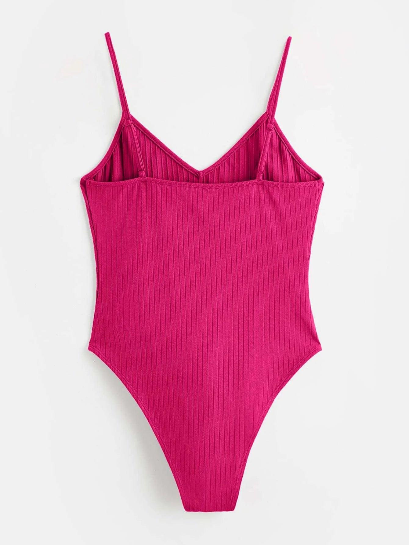 Cotton Solid Colored Cami Bodysuit-Comfy Jumpsuits