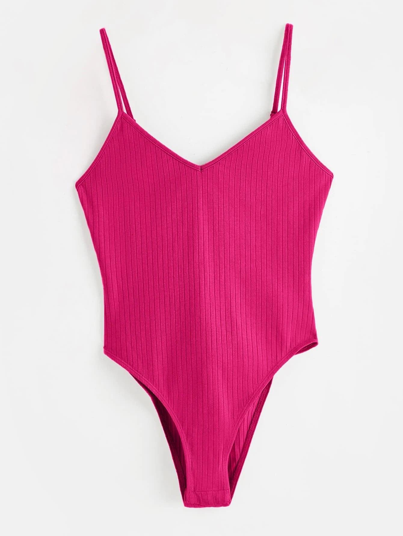 Cotton Solid Colored Cami Bodysuit-Comfy Jumpsuits