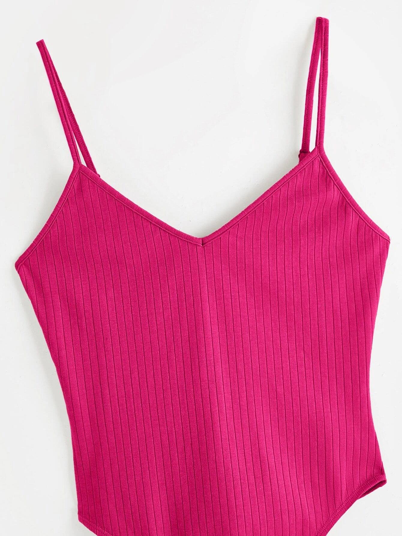 Cotton Solid Colored Cami Bodysuit-Comfy Jumpsuits