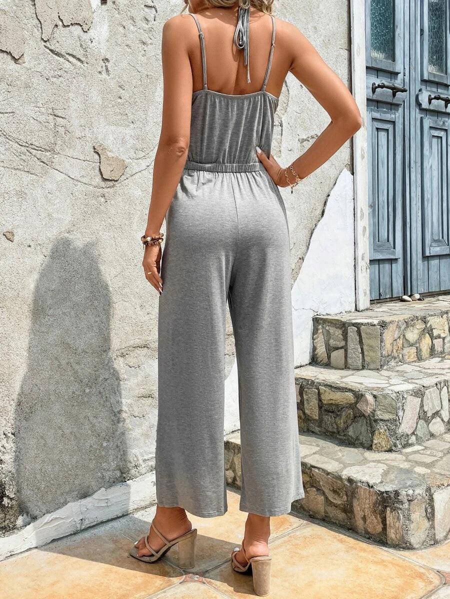Solid Slant Pocket Wide Leg Jumpsuit-Comfy Jumpsuits