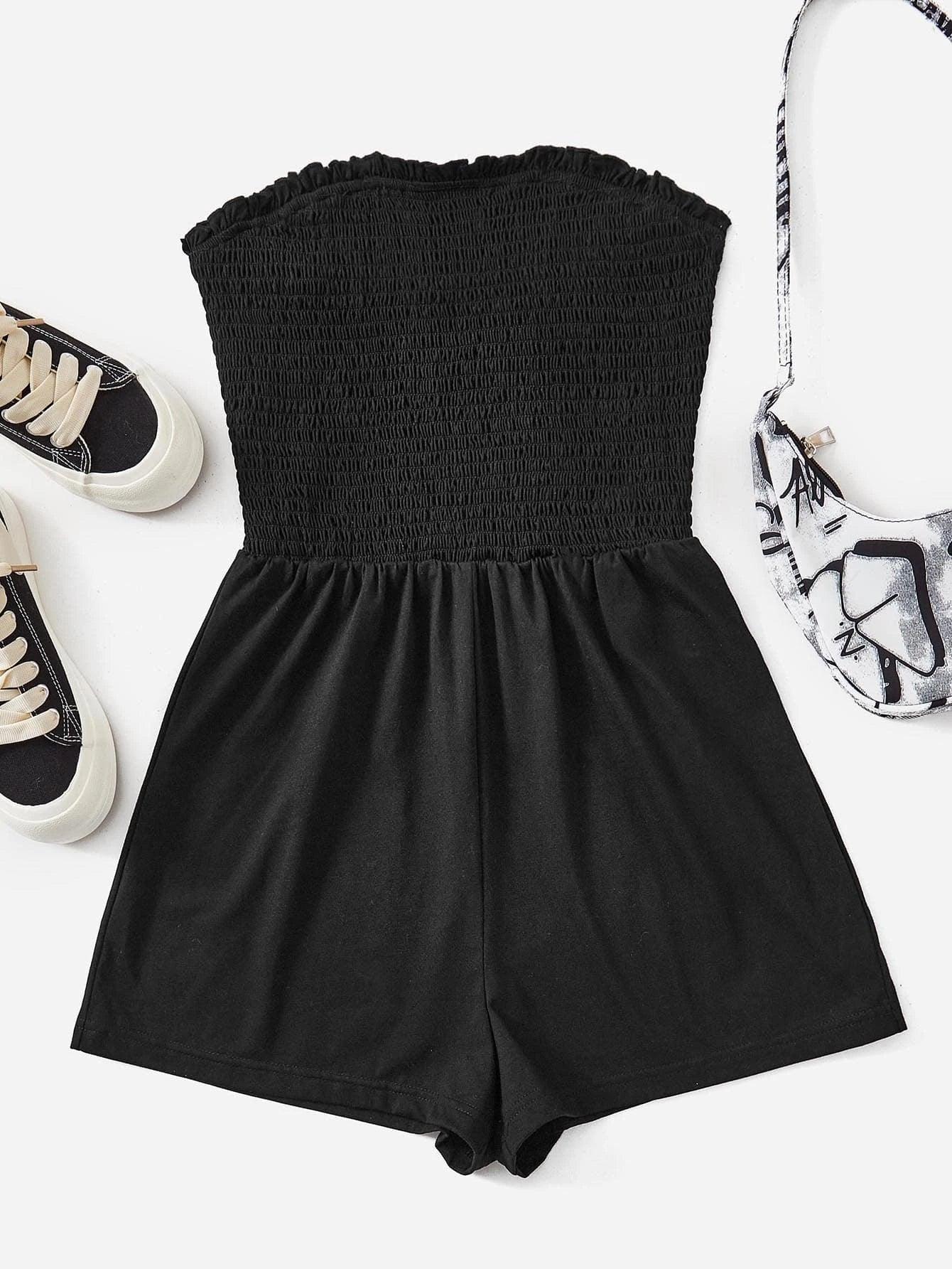 Frill Trim Tube Romper-Comfy Jumpsuits