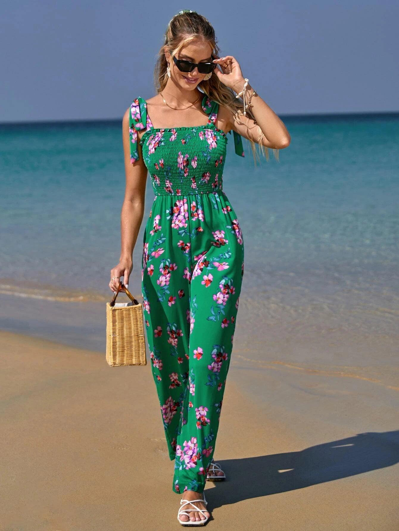 Floral Print Boho Style Cami Jumpsuit-Comfy Jumpsuits