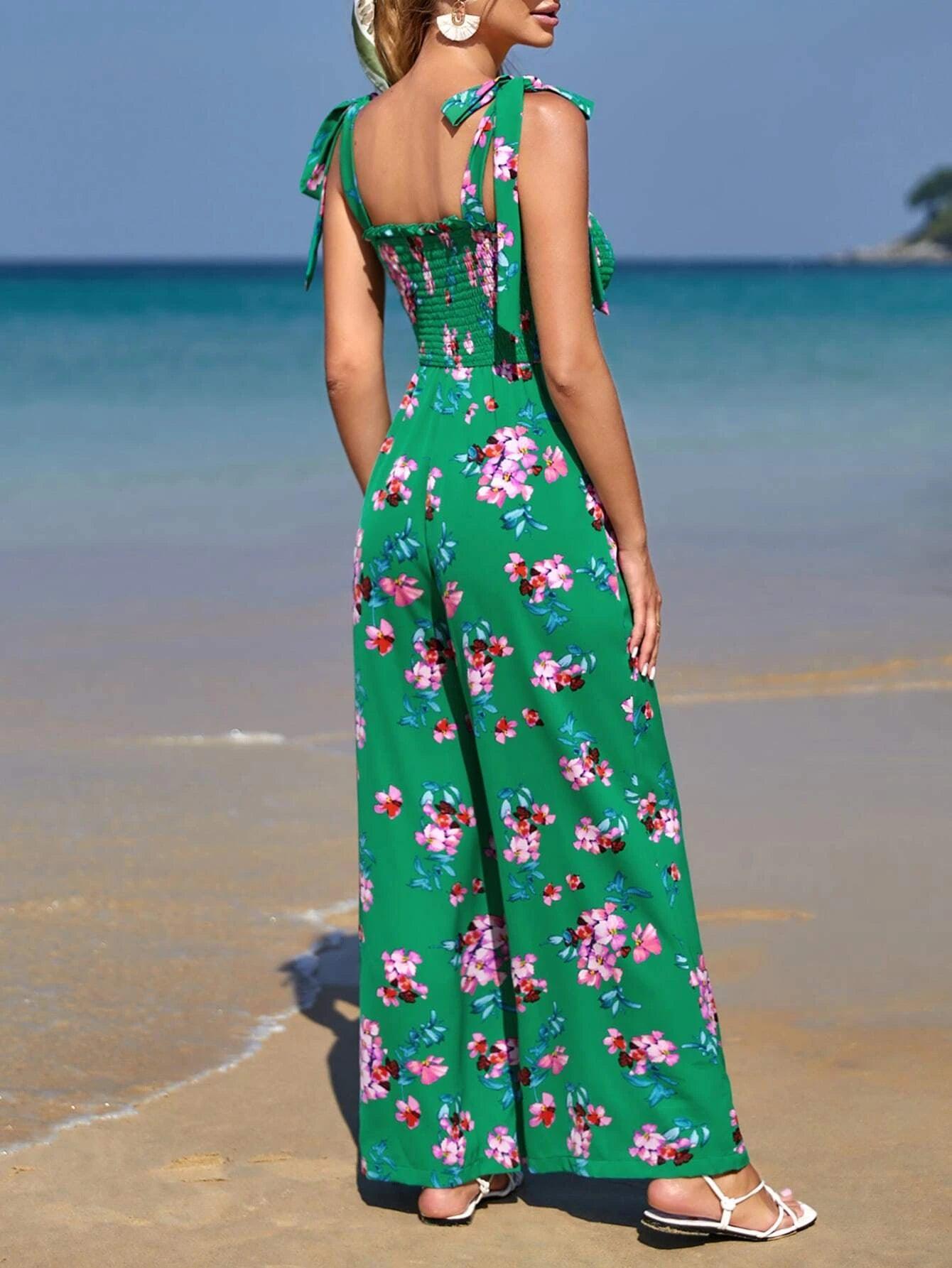 Floral Print Boho Style Cami Jumpsuit-Comfy Jumpsuits