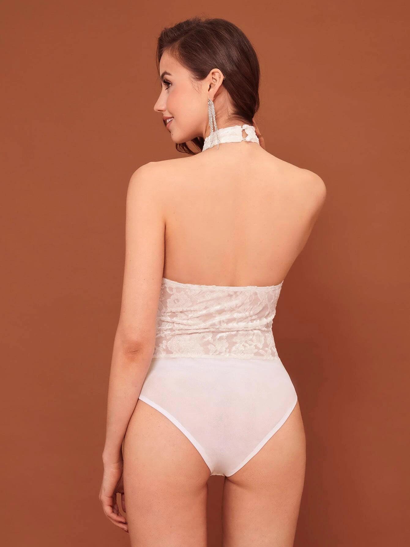 Solid Colored Halter Neck Bodysuit-Comfy Jumpsuits