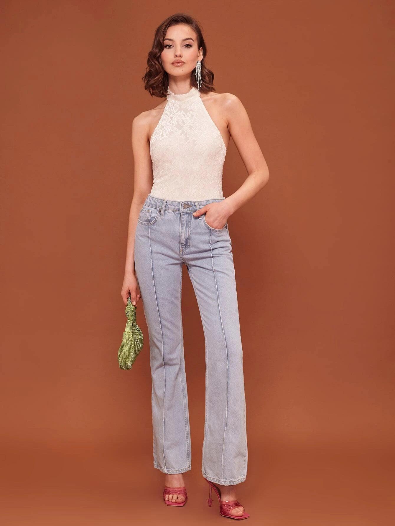 Solid Colored Halter Neck Bodysuit-Comfy Jumpsuits