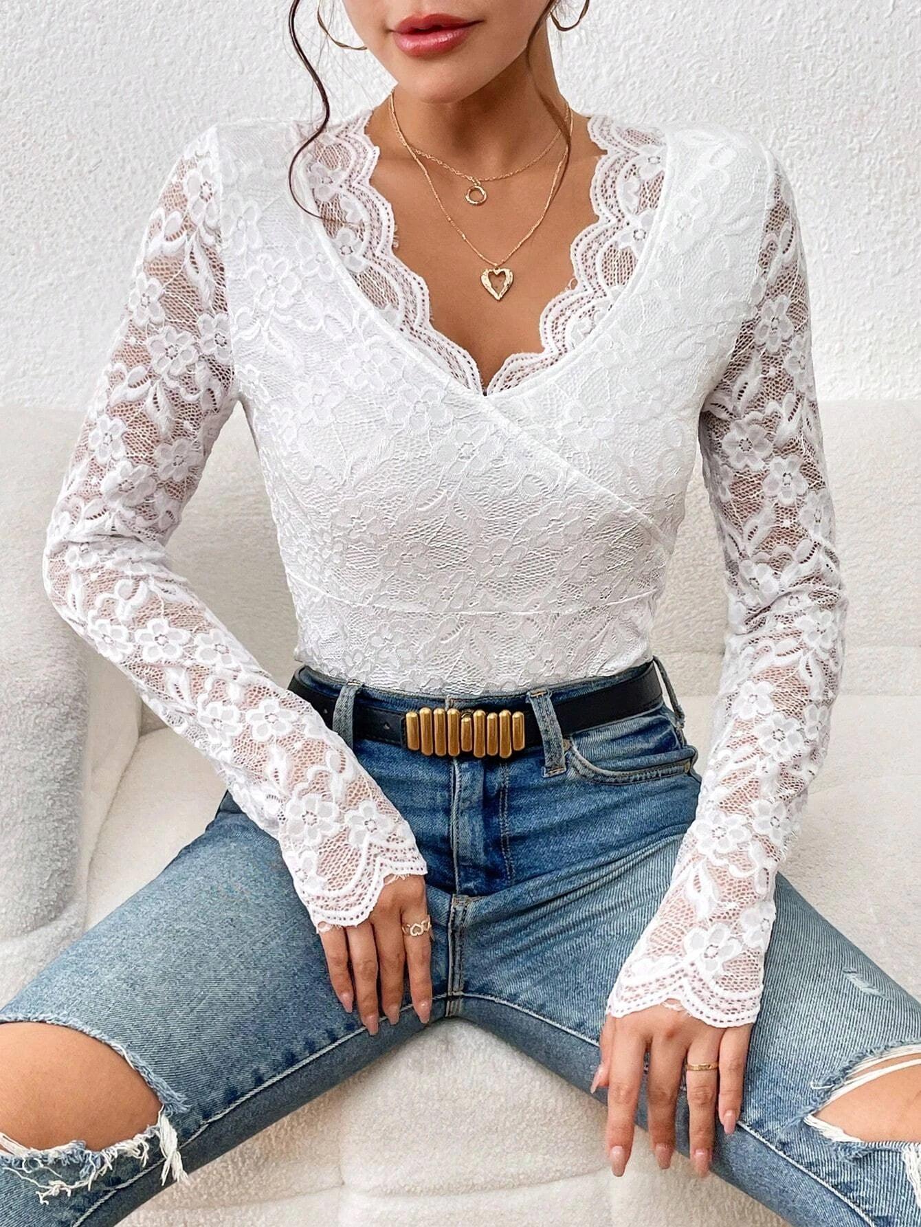 Trim Lace Bodysuit-Comfy Jumpsuits