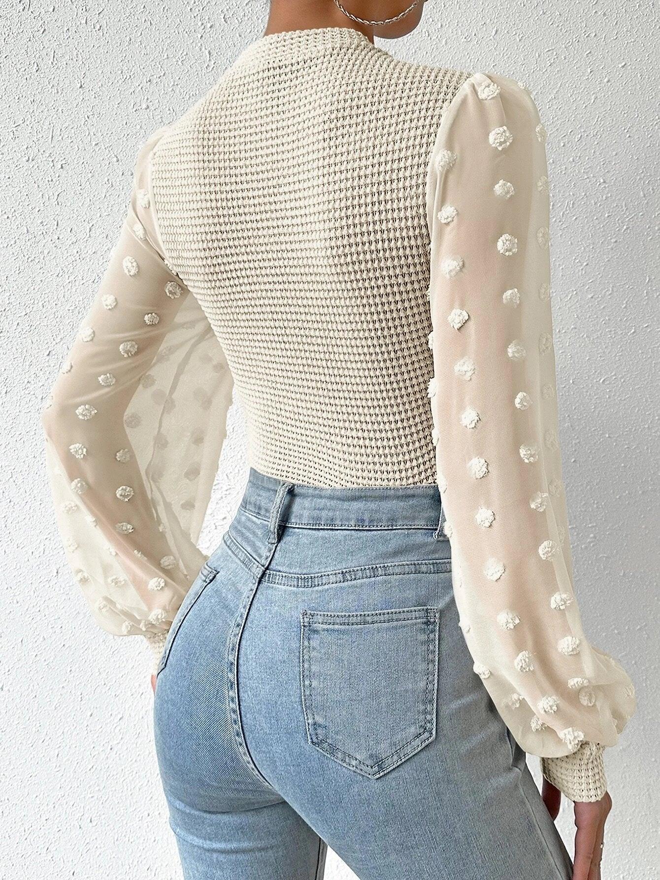 Mock Neck Waffle Knit Bodysuit-Comfy Jumpsuits