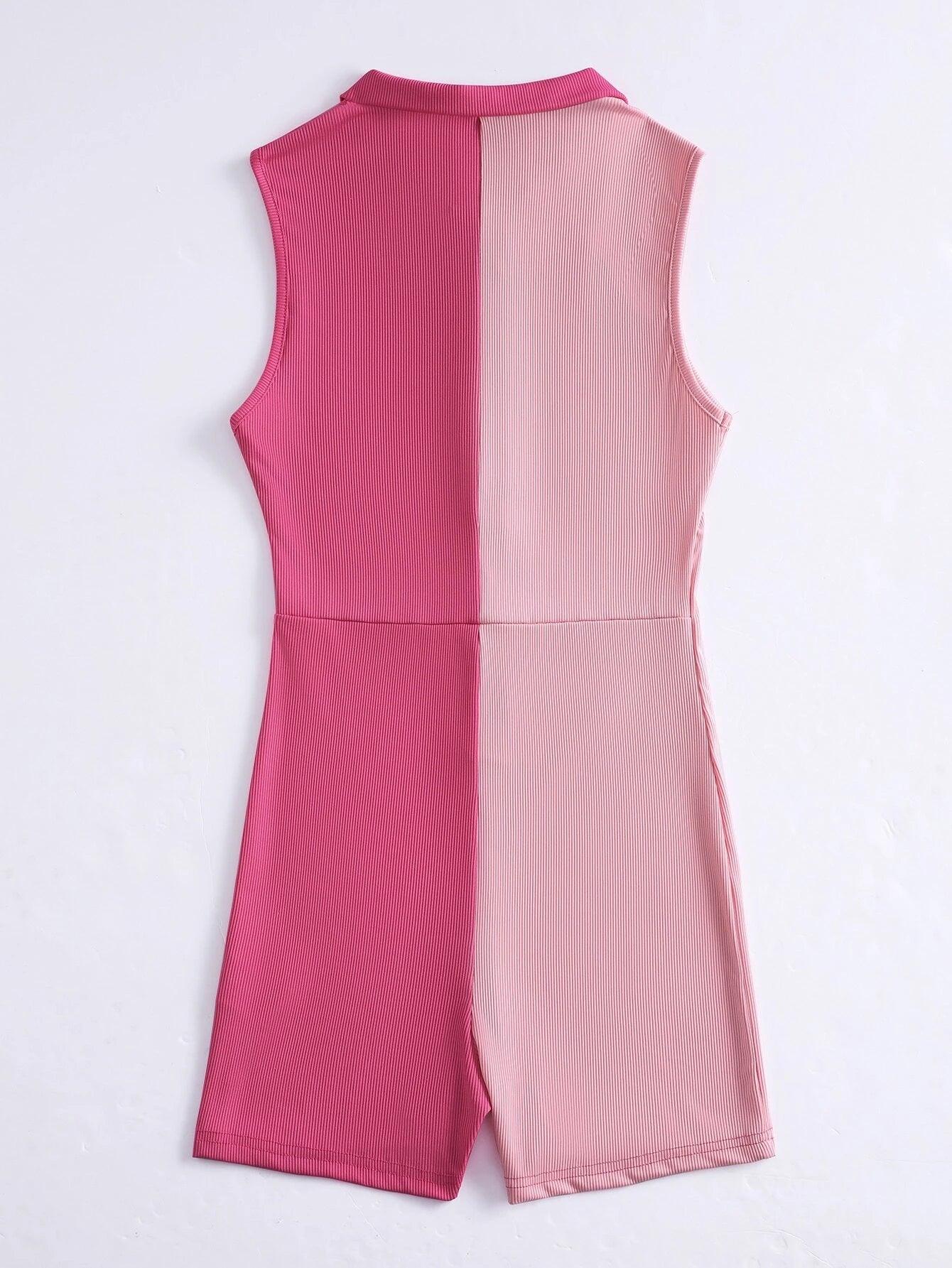 Two Tone Button Front Unitard Romper-Comfy Jumpsuits