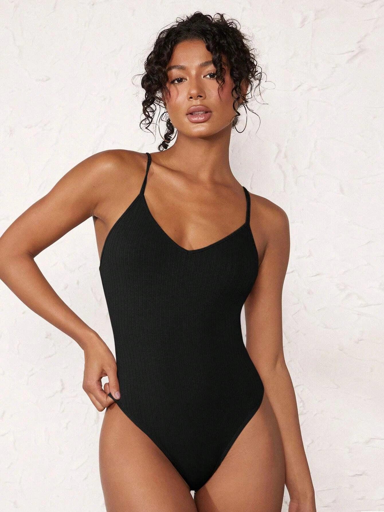 Cotton Solid Colored Cami Bodysuit-Comfy Jumpsuits