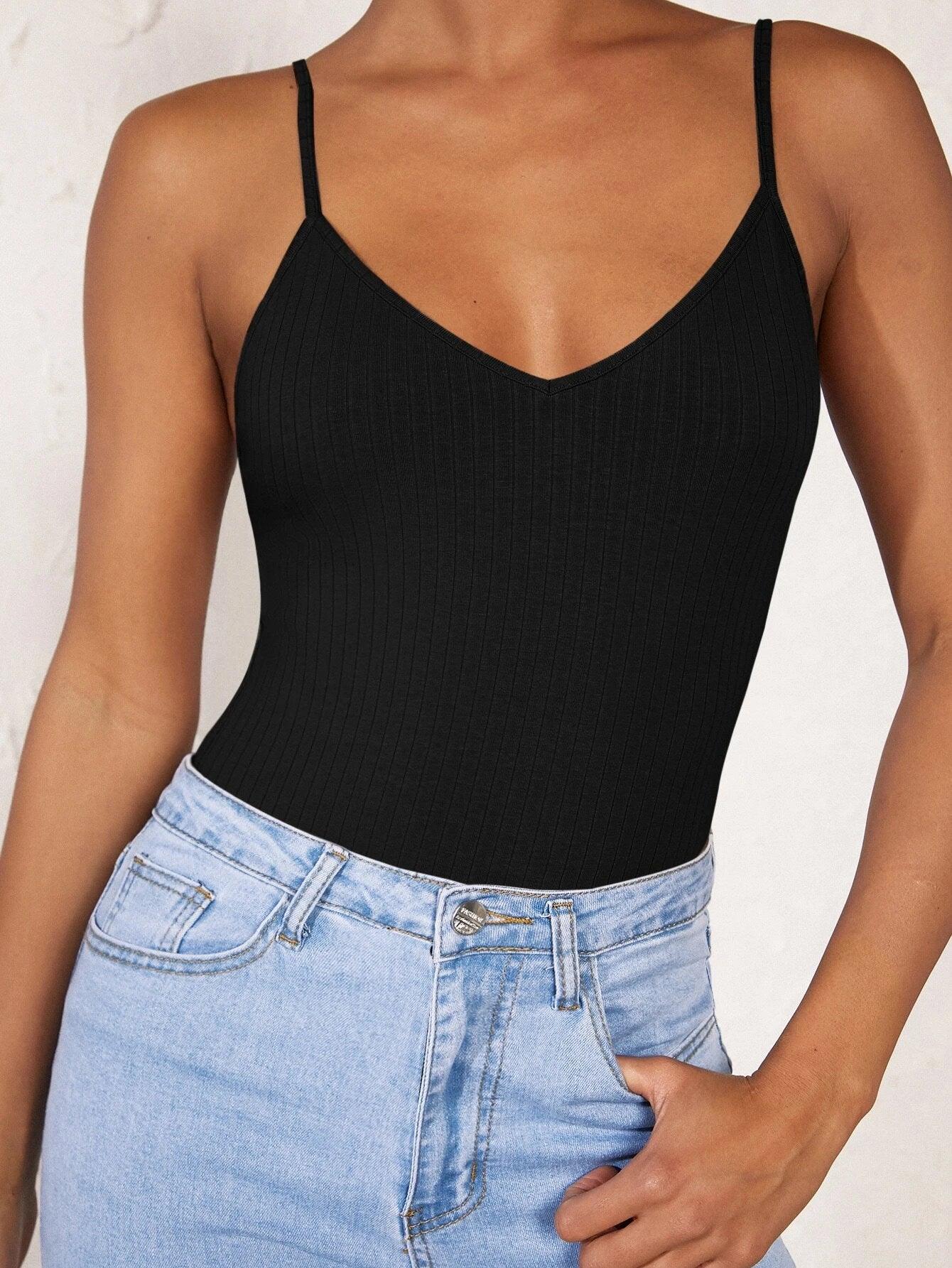 Cotton Solid Colored Cami Bodysuit-Comfy Jumpsuits