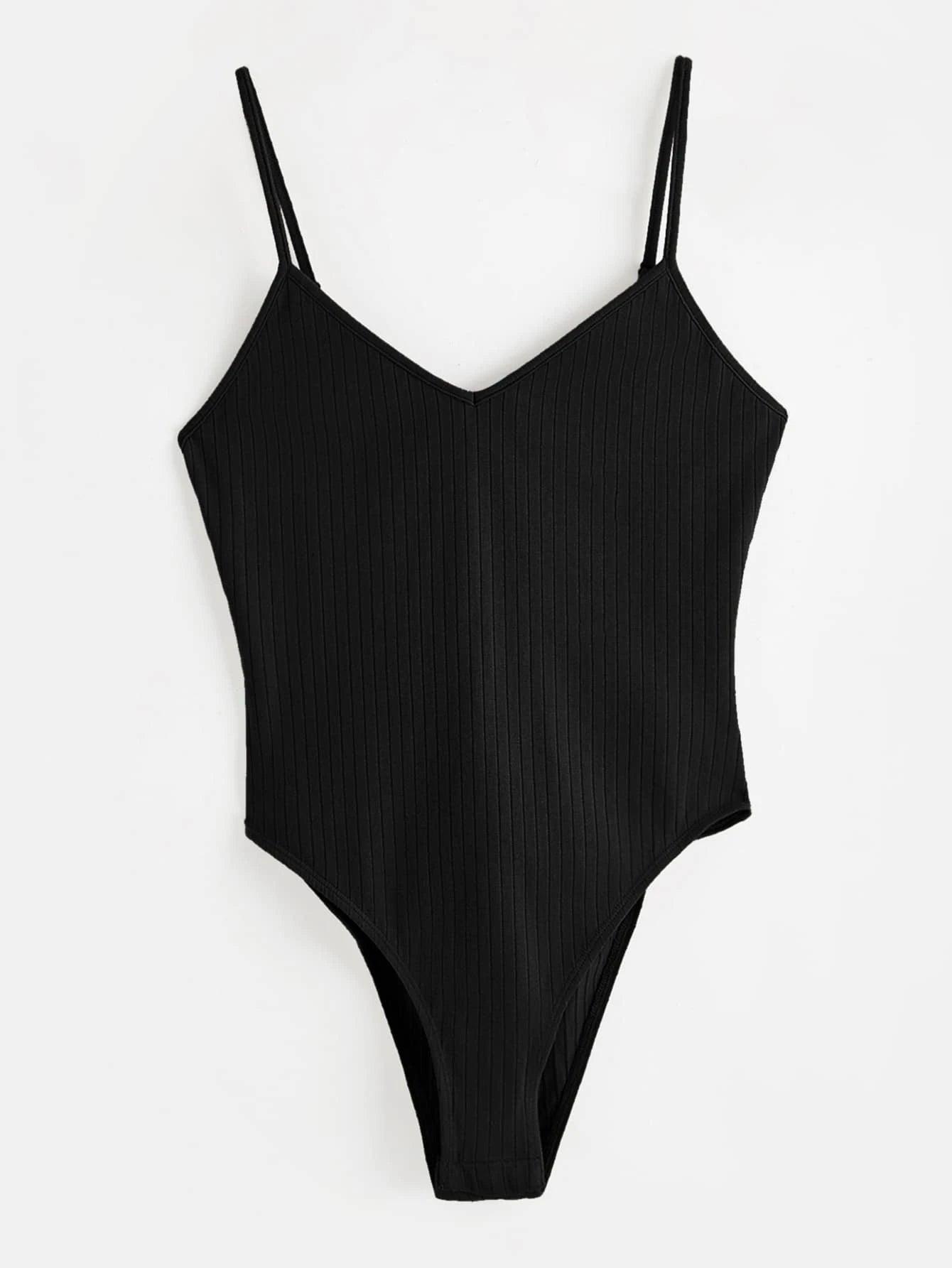 Cotton Solid Colored Cami Bodysuit-Comfy Jumpsuits