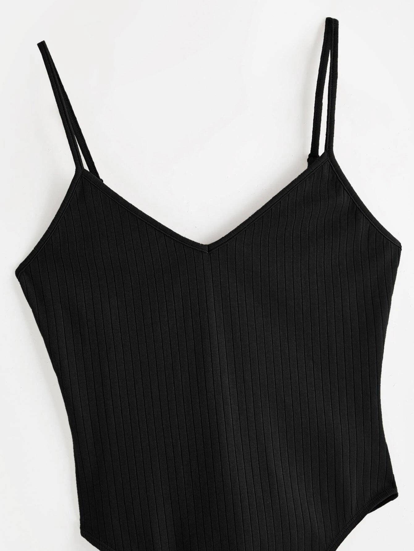 Cotton Solid Colored Cami Bodysuit-Comfy Jumpsuits