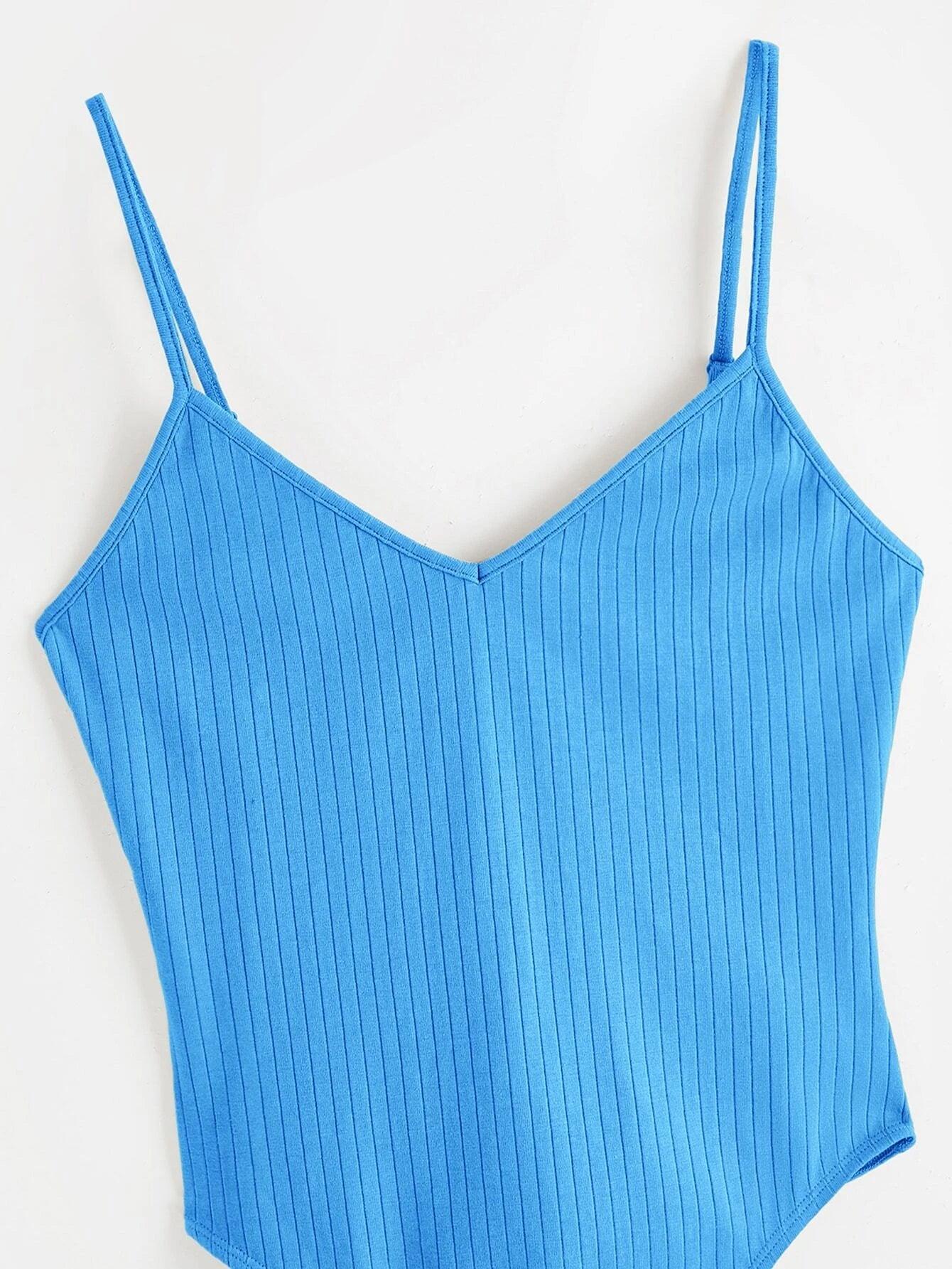 Cotton Solid Colored Cami Bodysuit-Comfy Jumpsuits