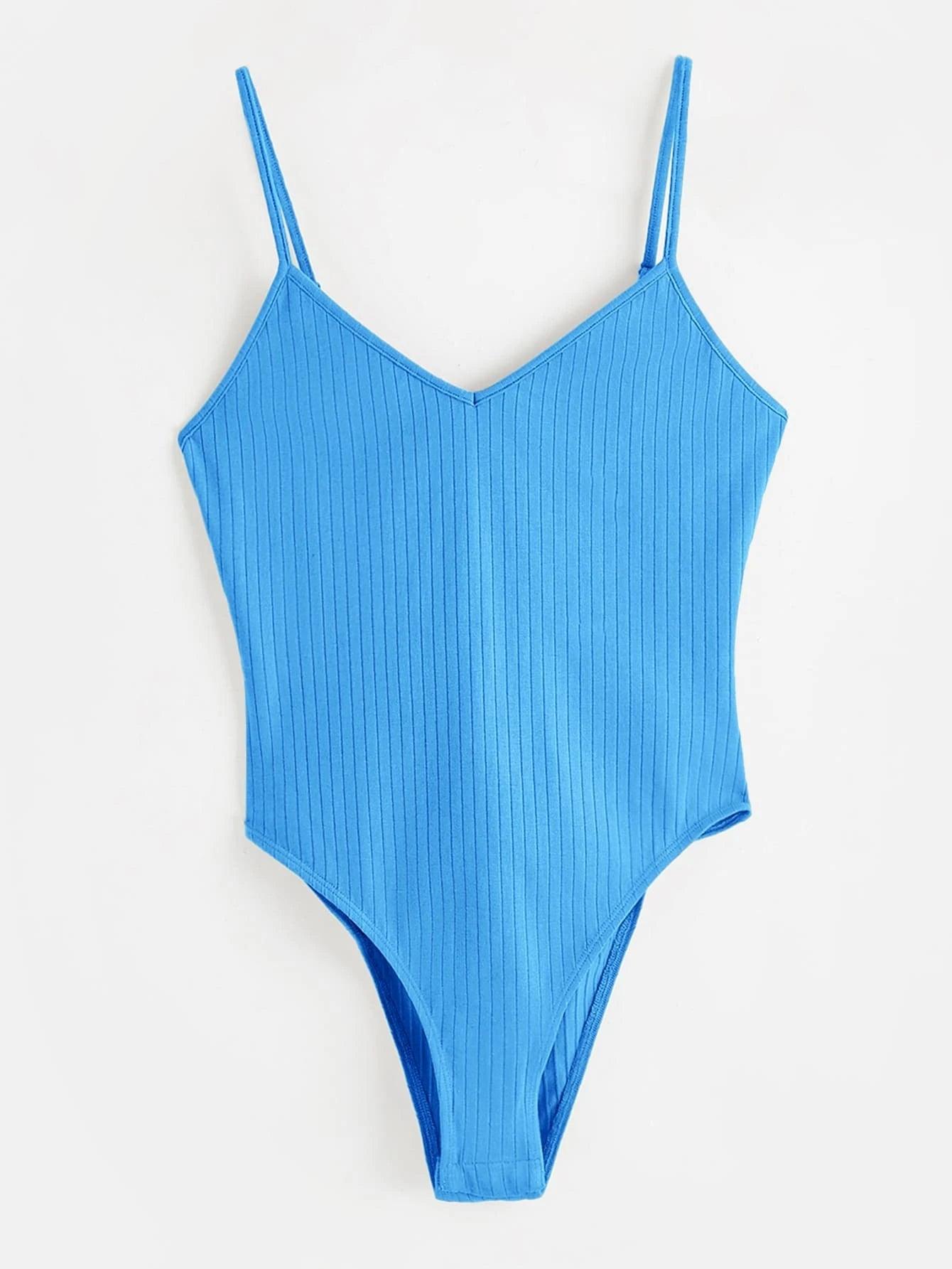 Cotton Solid Colored Cami Bodysuit-Comfy Jumpsuits