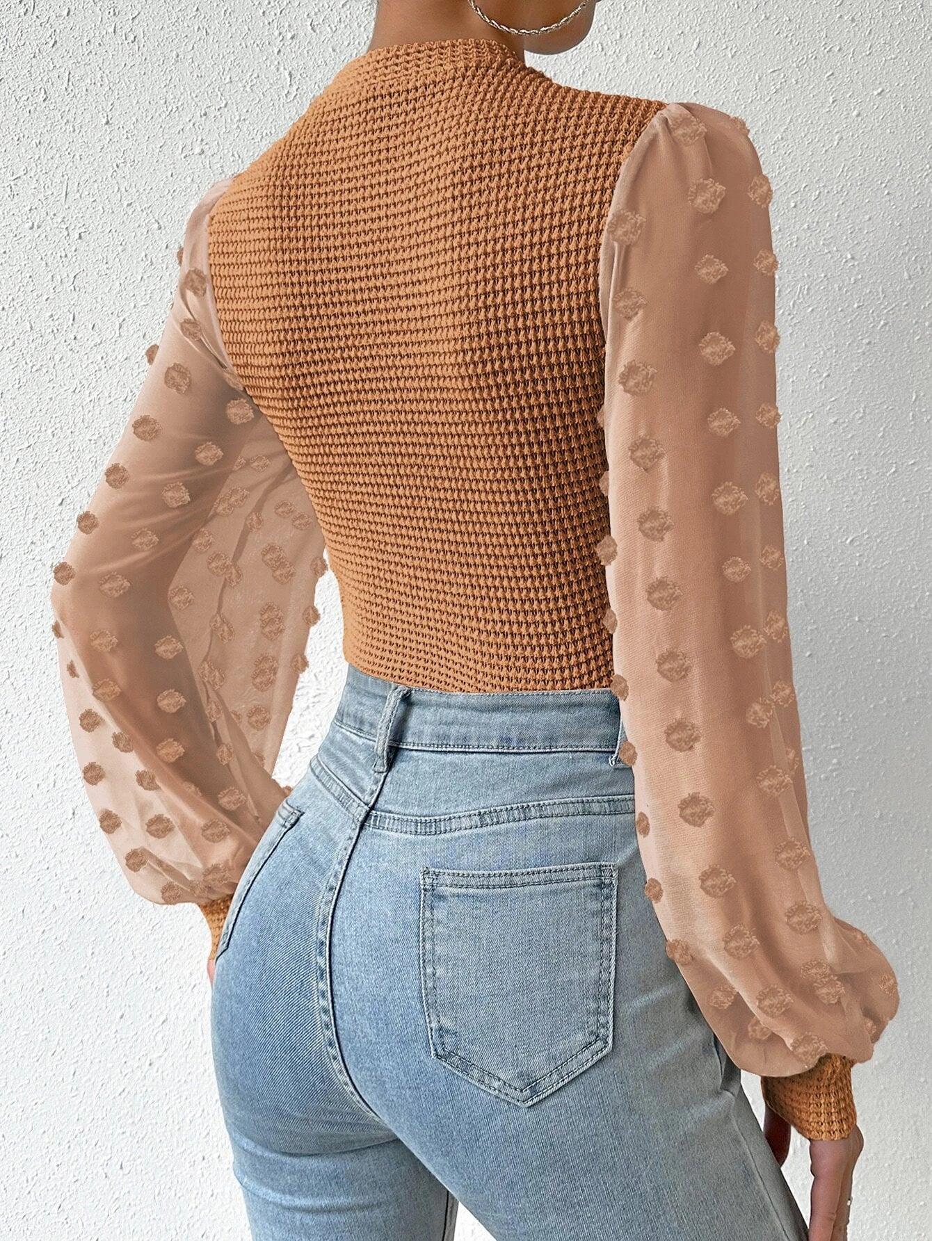 Mock Neck Waffle Knit Bodysuit-Comfy Jumpsuits