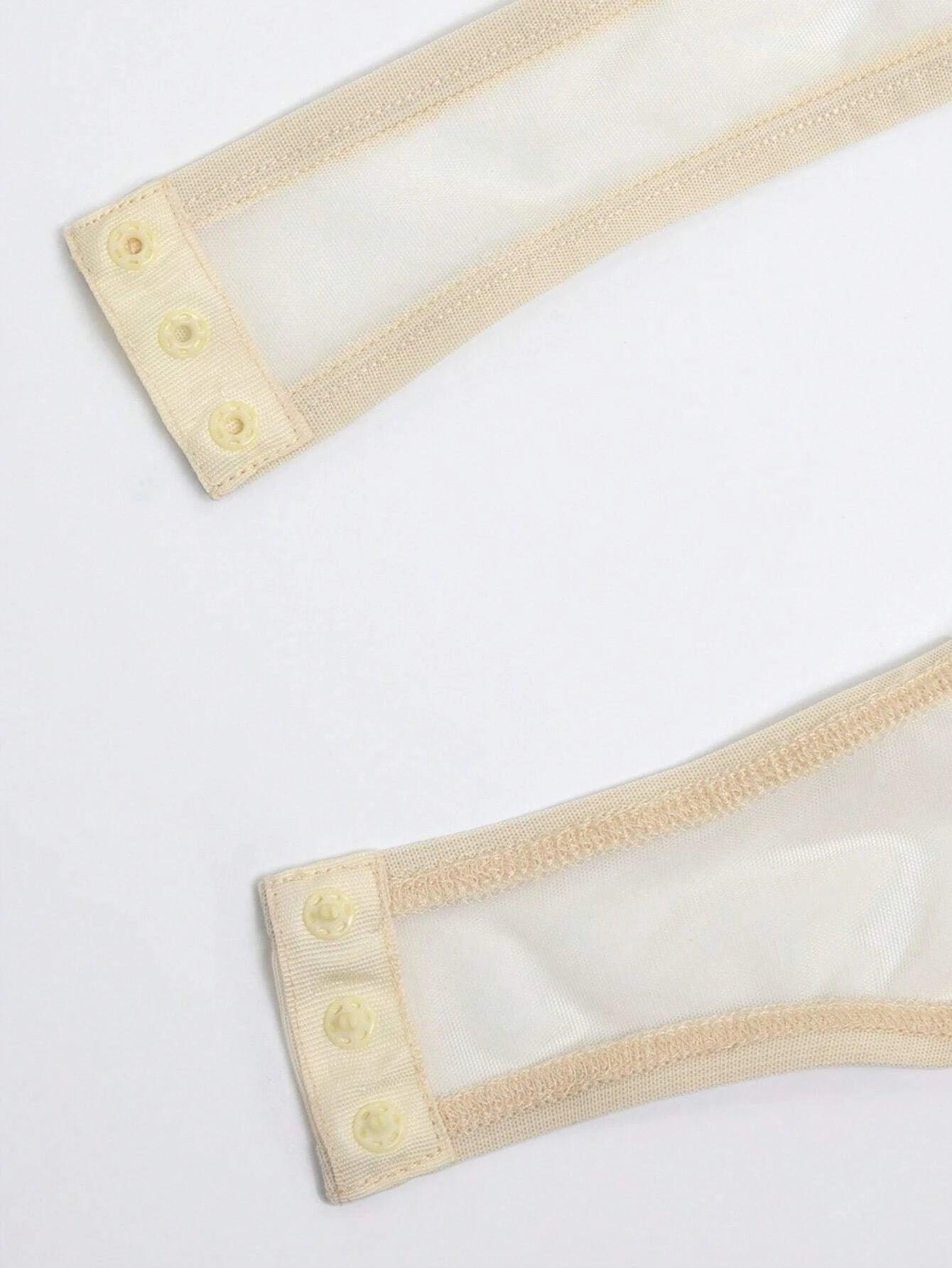 Tie Shoulder Mesh Cami Bodysuit-Comfy Jumpsuits