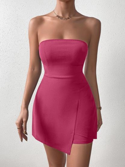 Solid Colored Tube Romper-Comfy Jumpsuits
