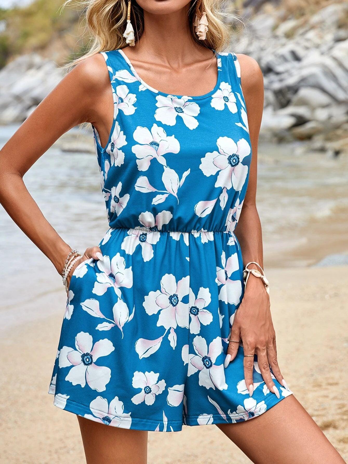 Floral Print Tank Romper-Comfy Jumpsuits
