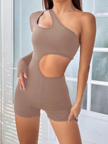 One Shoulder Unitard Romper-Comfy Jumpsuits