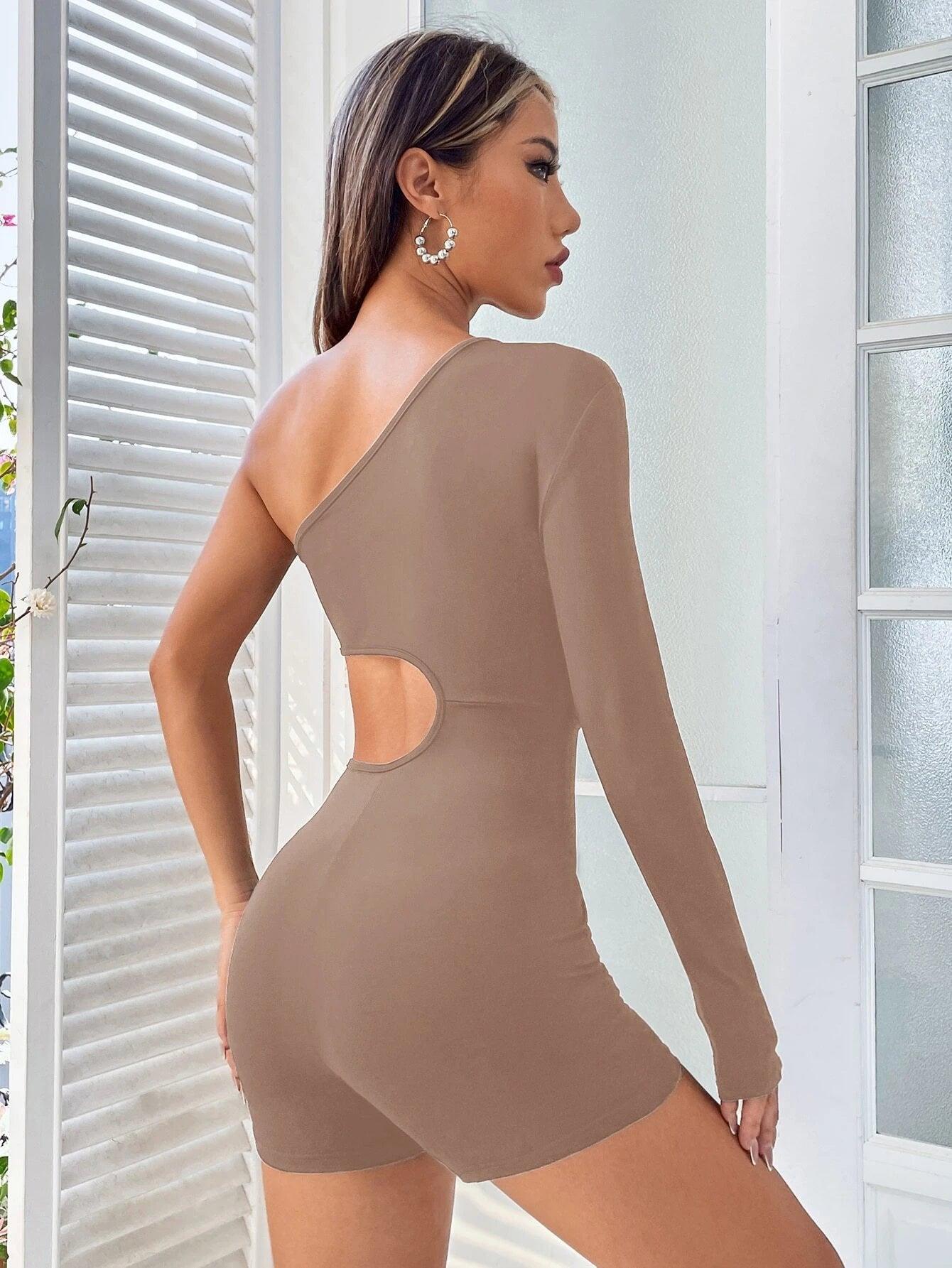 One Shoulder Unitard Romper-Comfy Jumpsuits