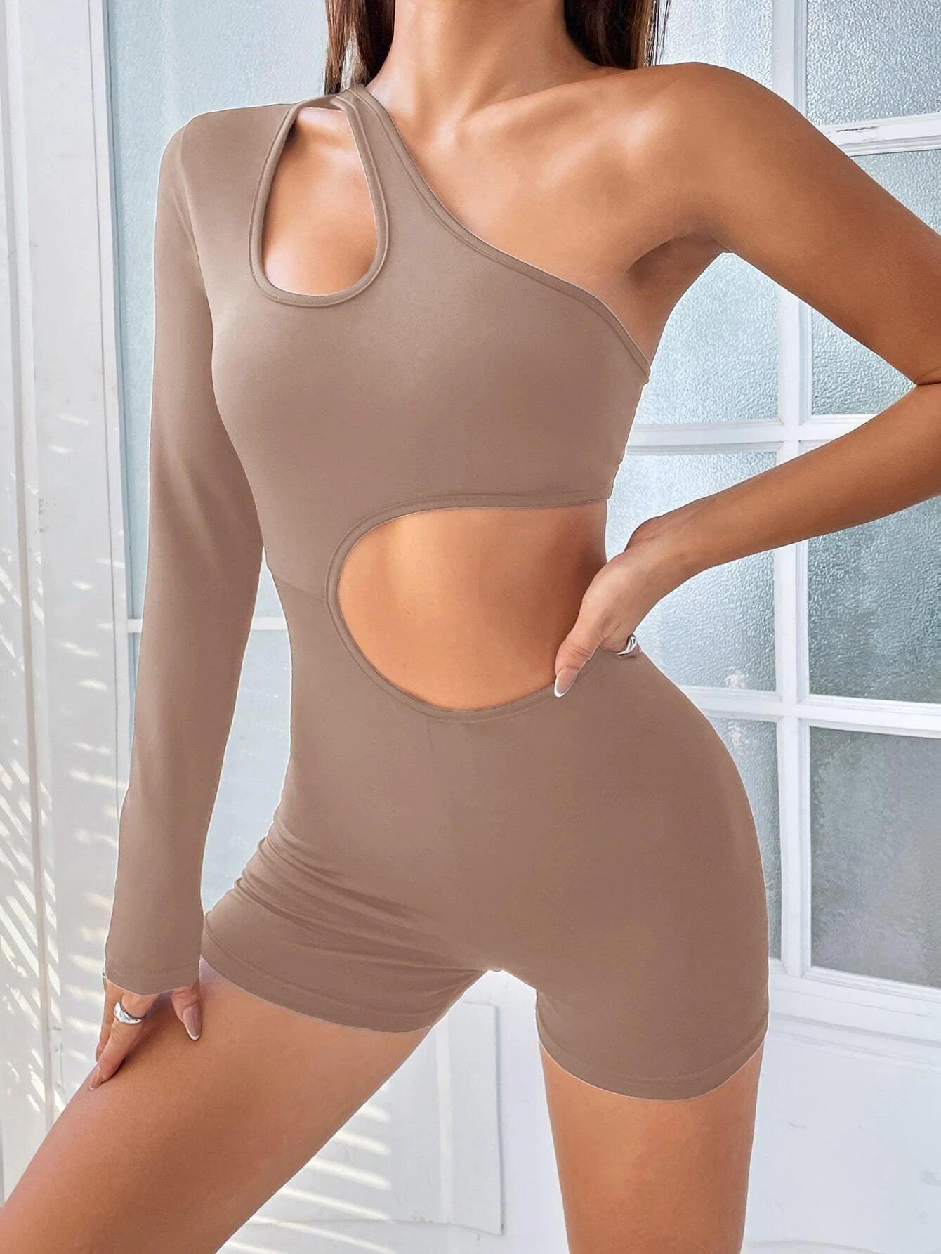 One Shoulder Unitard Romper-Comfy Jumpsuits