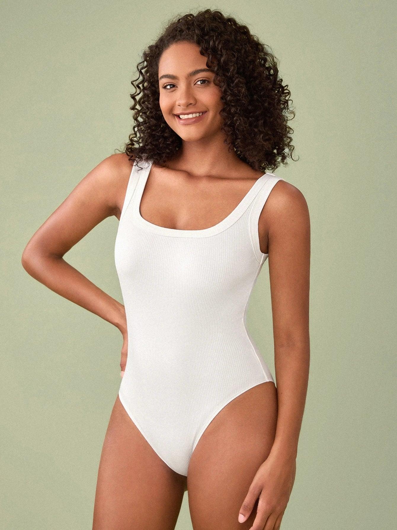 Solid Colored Scoop Neck Tank Bodysuit-Comfy Jumpsuits