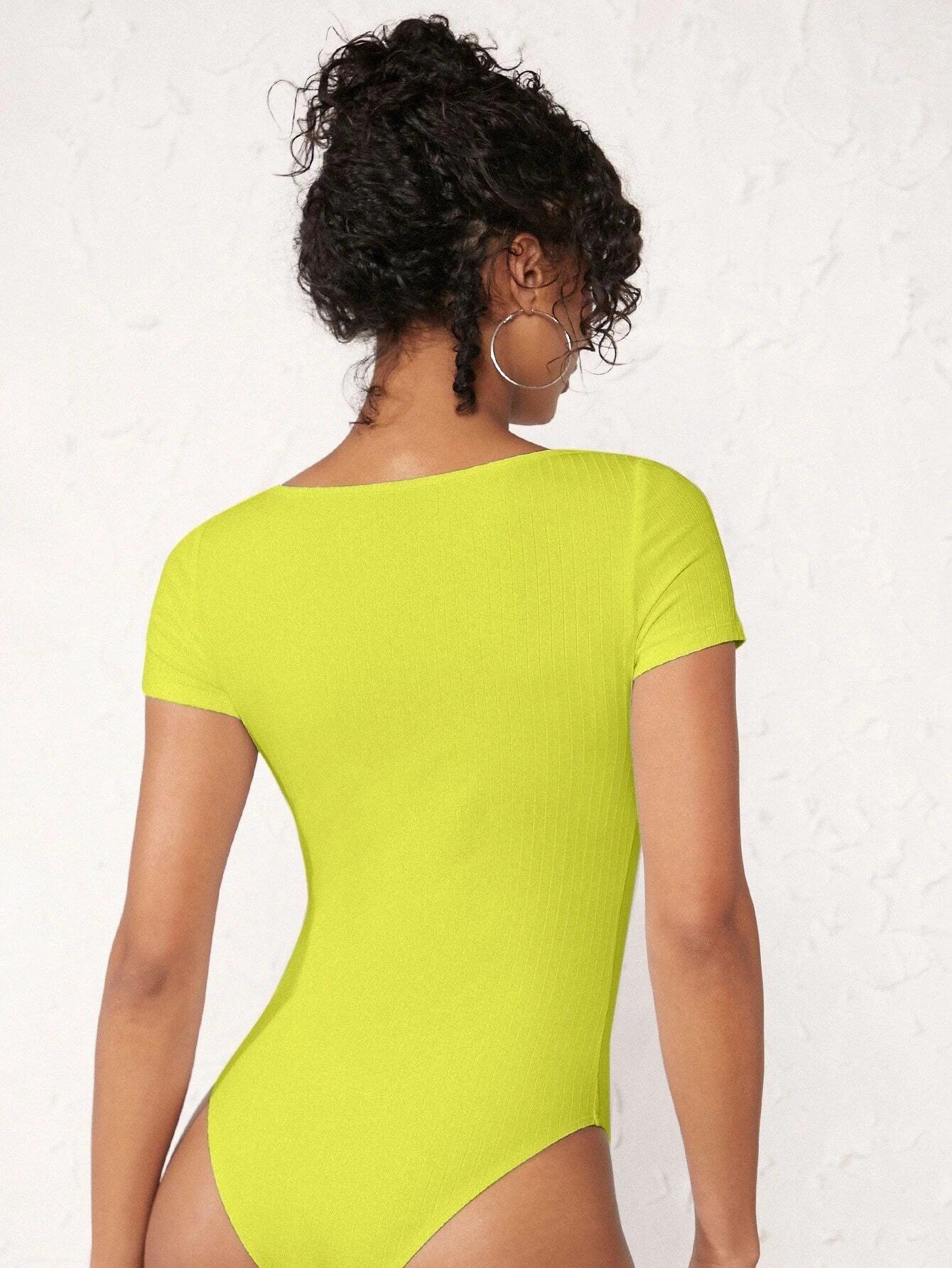 Neck Ribbed Bodysuit-Comfy Jumpsuits