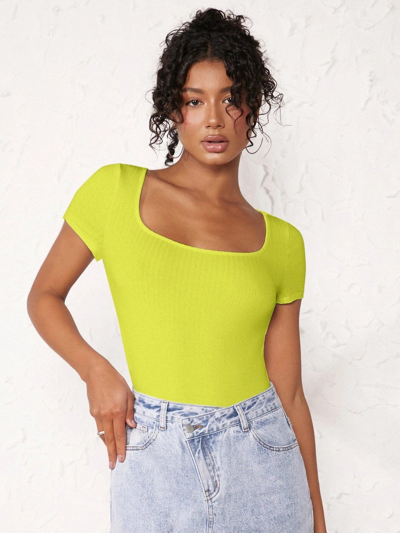 Neck Ribbed Bodysuit-Comfy Jumpsuits