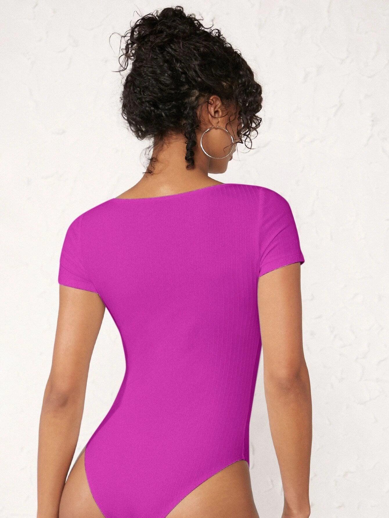 Neck Ribbed Bodysuit-Comfy Jumpsuits