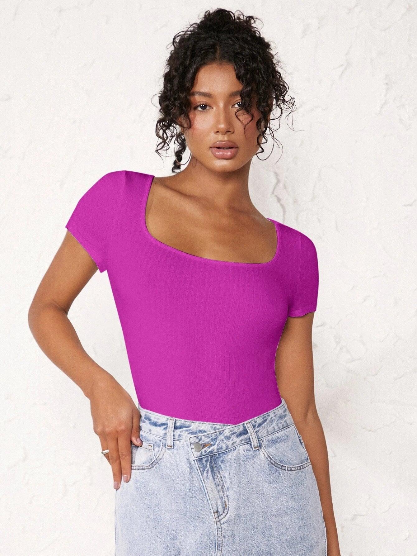 Neck Ribbed Bodysuit-Comfy Jumpsuits