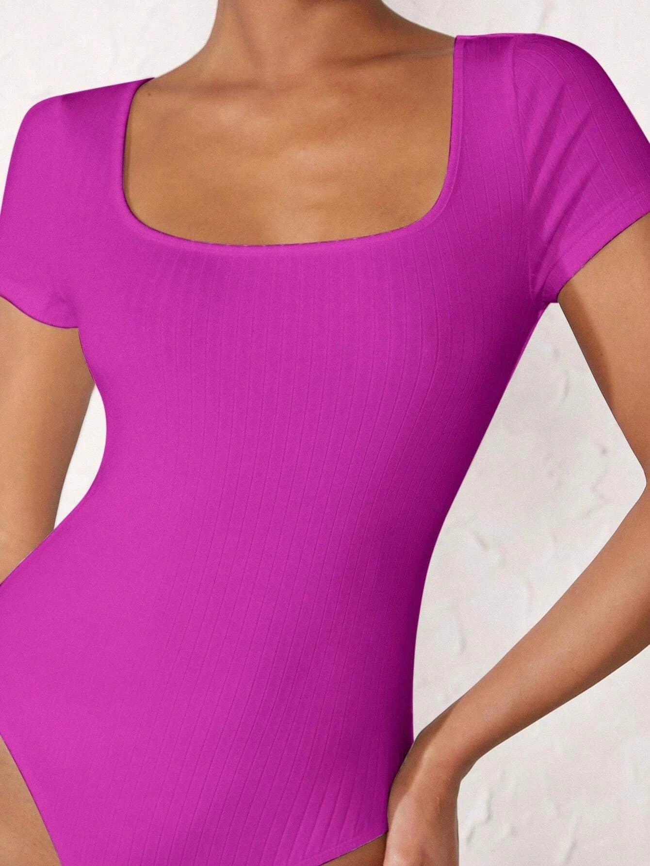 Neck Ribbed Bodysuit-Comfy Jumpsuits