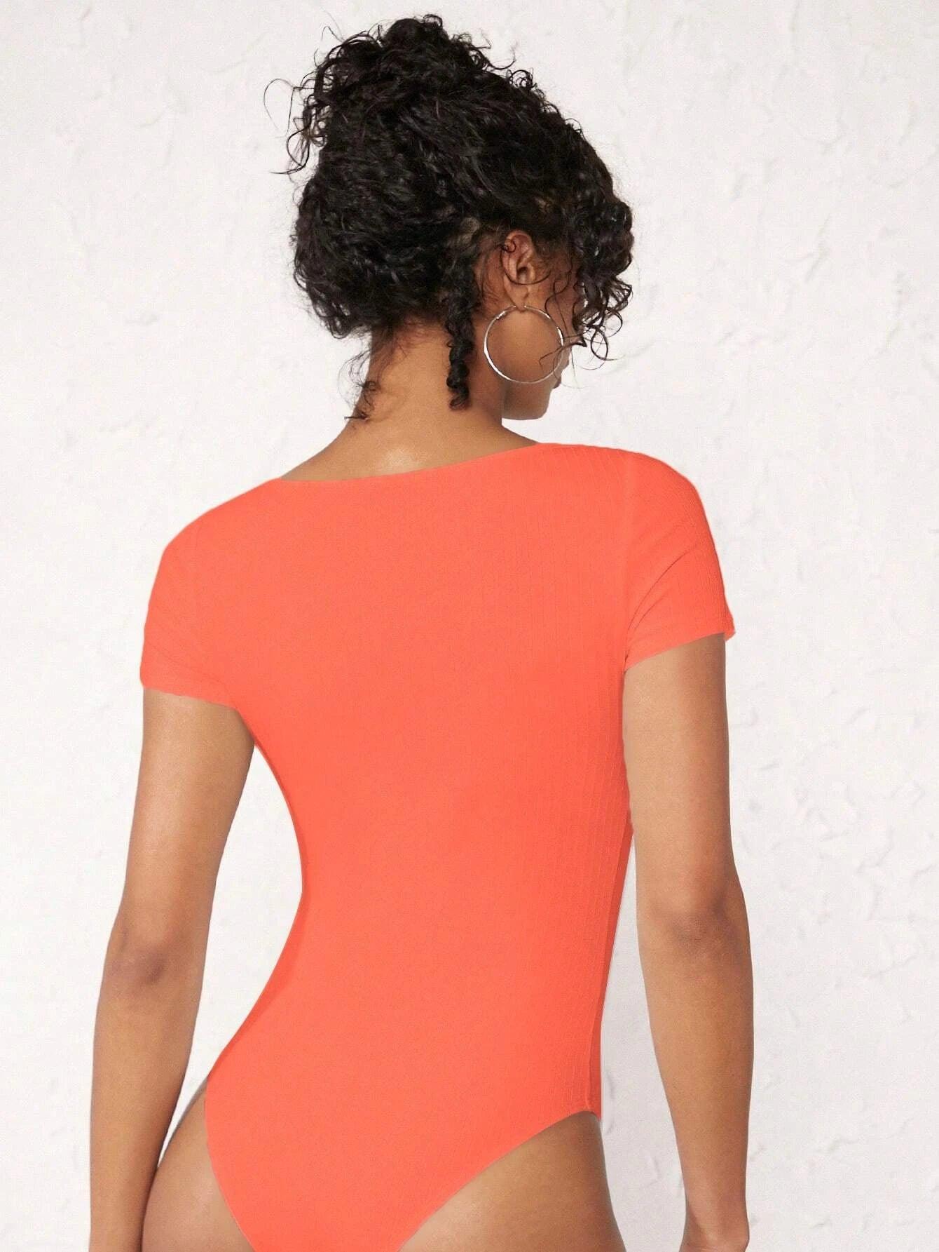 Neck Ribbed Bodysuit-Comfy Jumpsuits