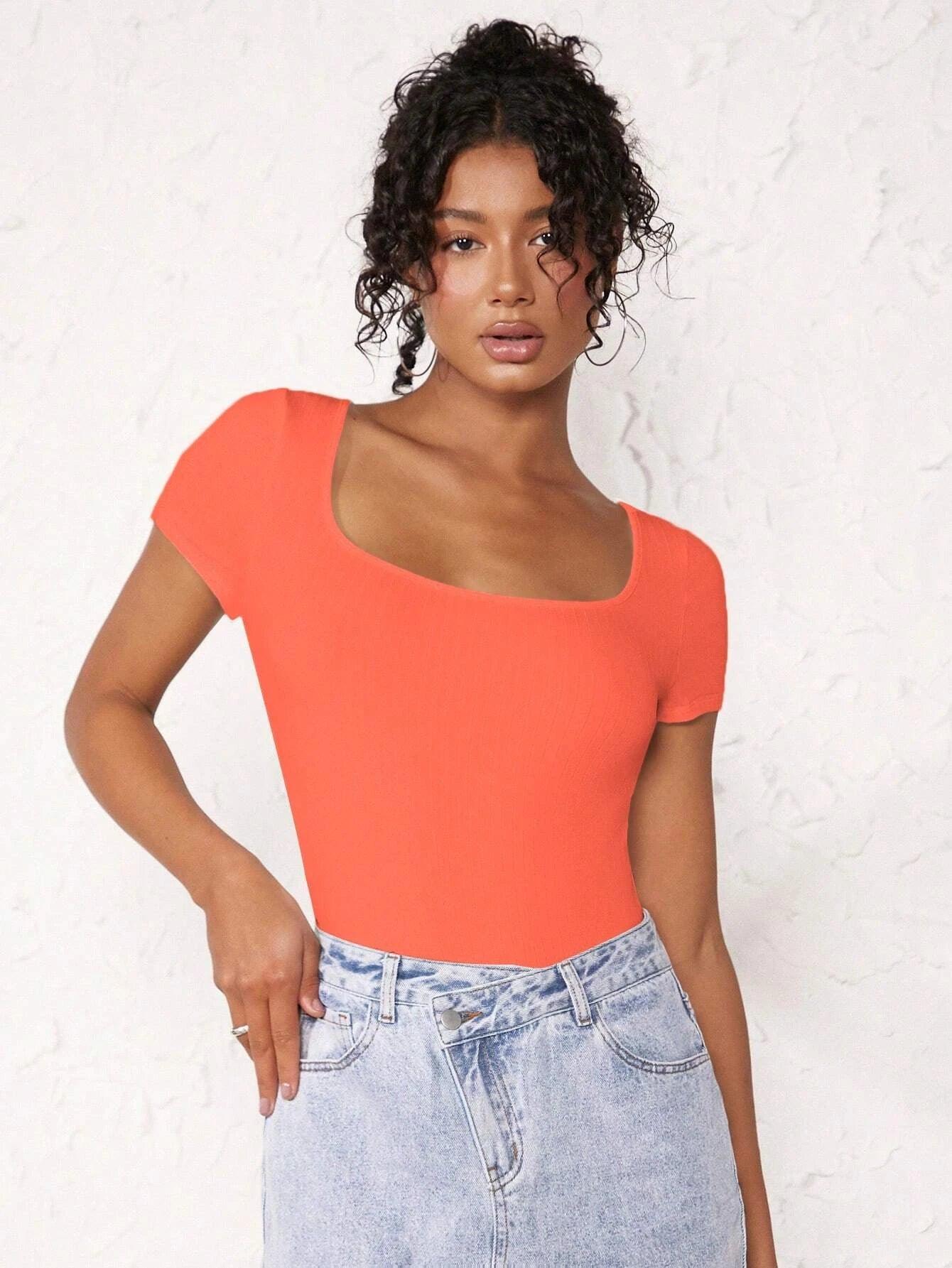 Neck Ribbed Bodysuit-Comfy Jumpsuits