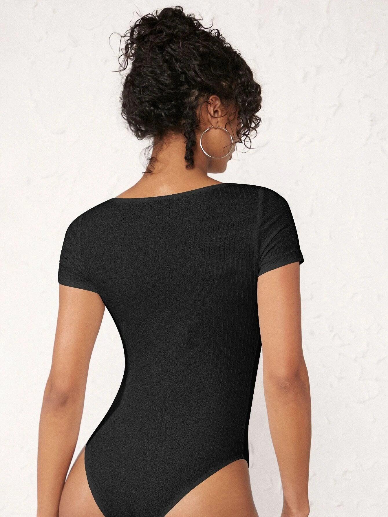 Neck Ribbed Bodysuit-Comfy Jumpsuits