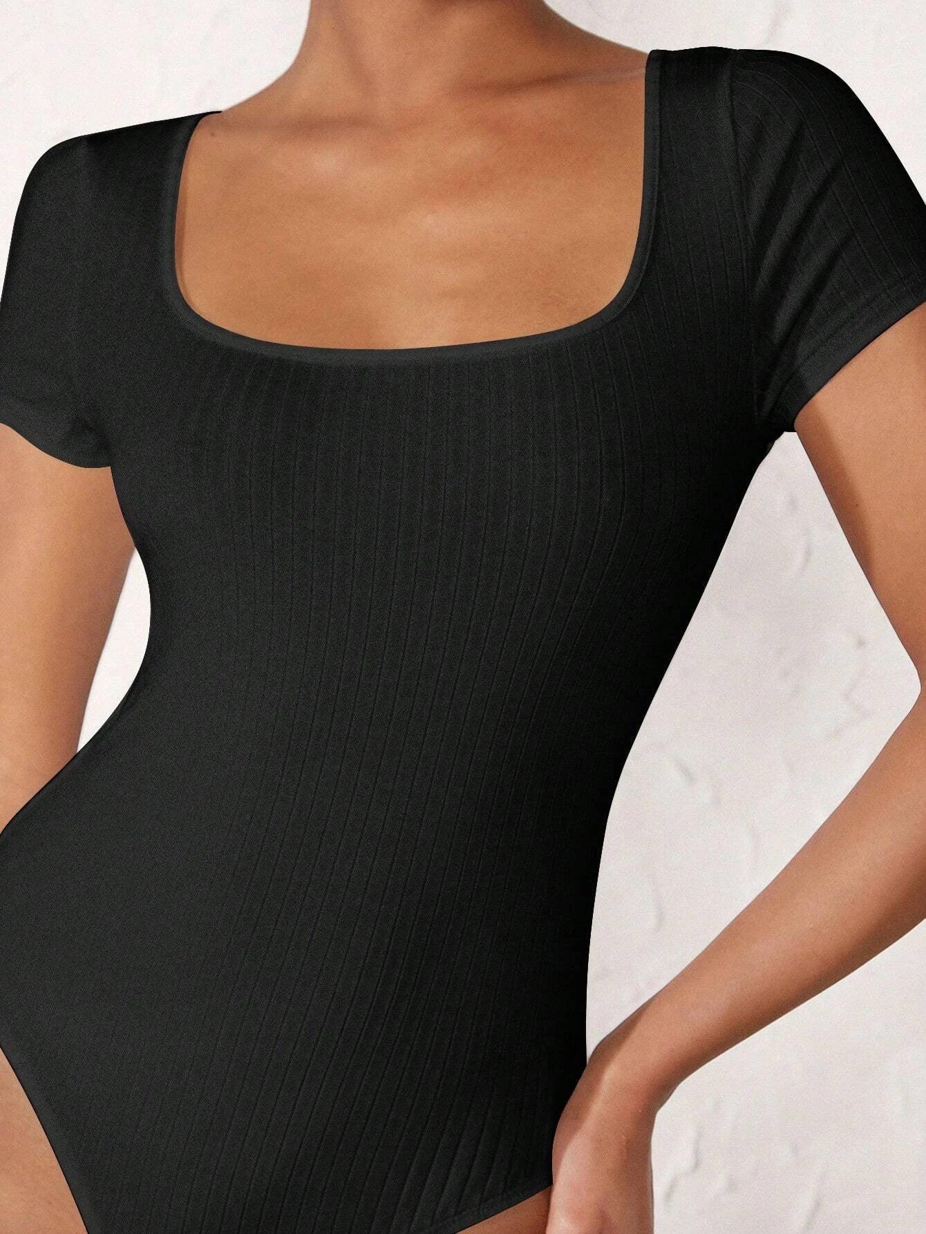Neck Ribbed Bodysuit-Comfy Jumpsuits
