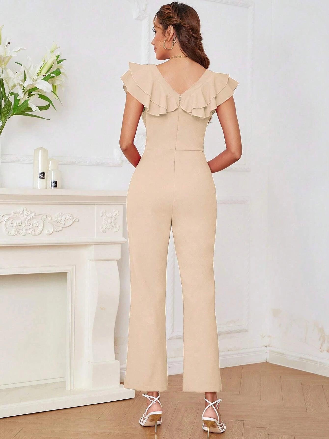 V-Neck Butterfly Sleeve Jumpsuit-Comfy Jumpsuits
