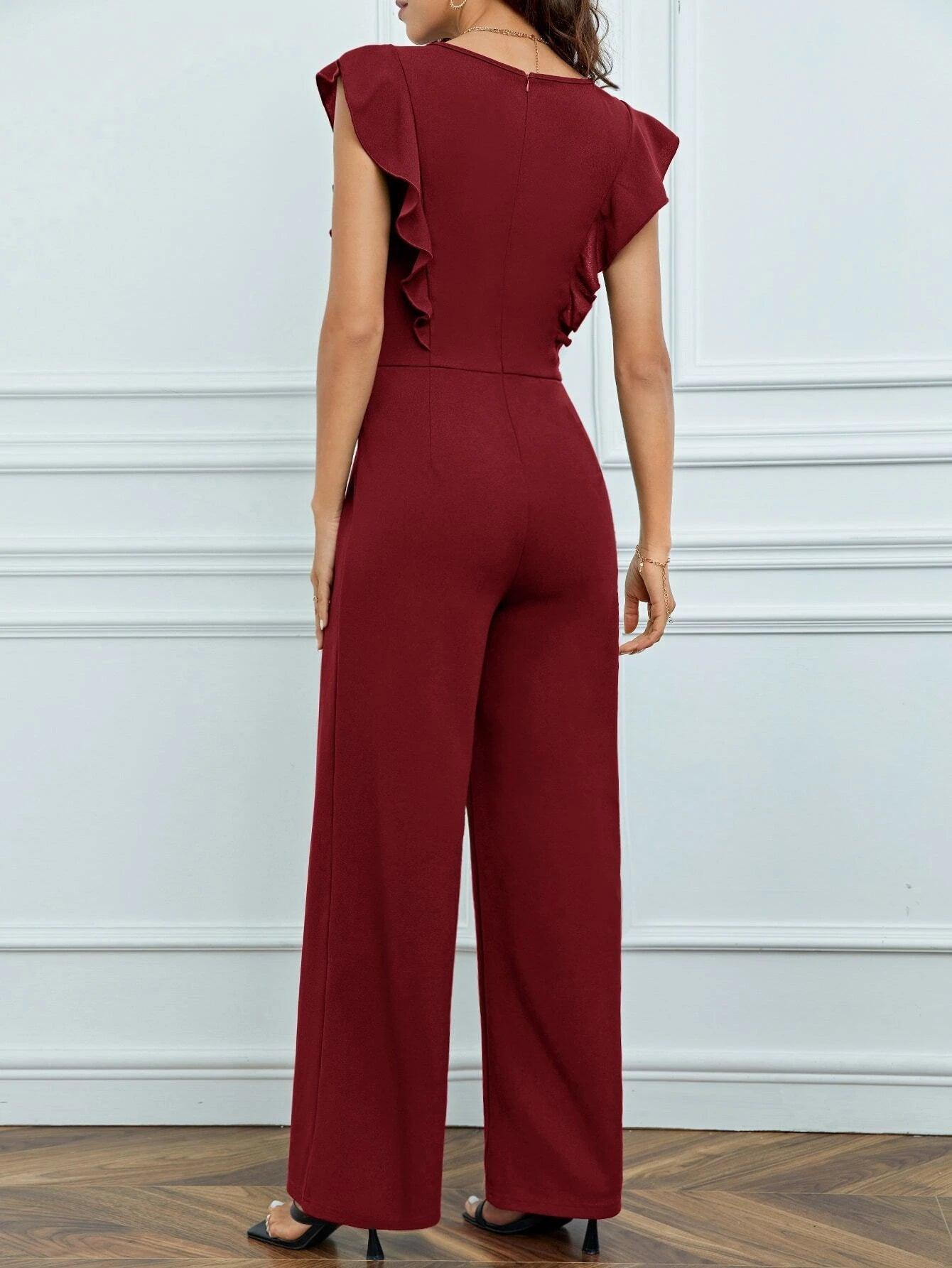 Trim Keyhole Back Jumpsuit-Comfy Jumpsuits