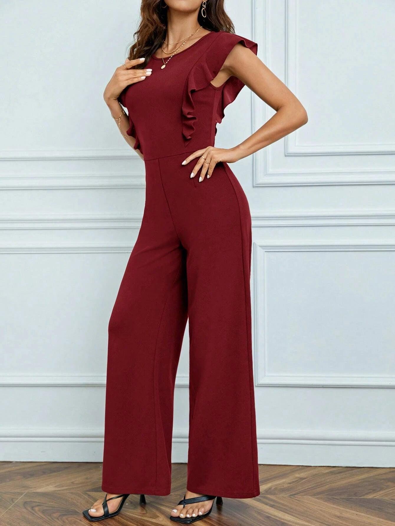 Trim Keyhole Back Jumpsuit-Comfy Jumpsuits