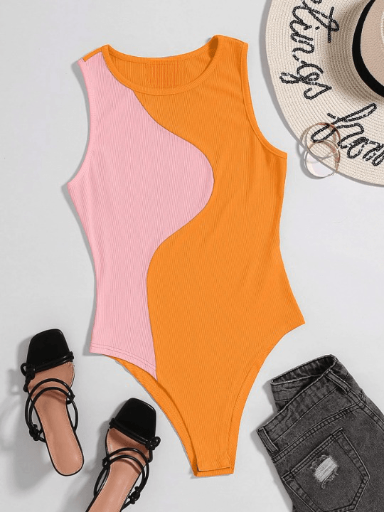 Tone Ribbed Knit Bodysuit-Comfy Jumpsuits