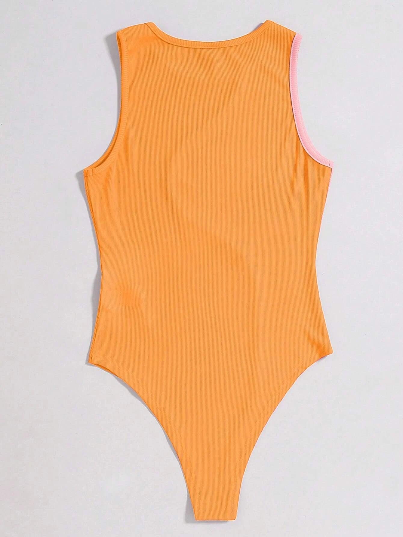 Tone Ribbed Knit Bodysuit-Comfy Jumpsuits