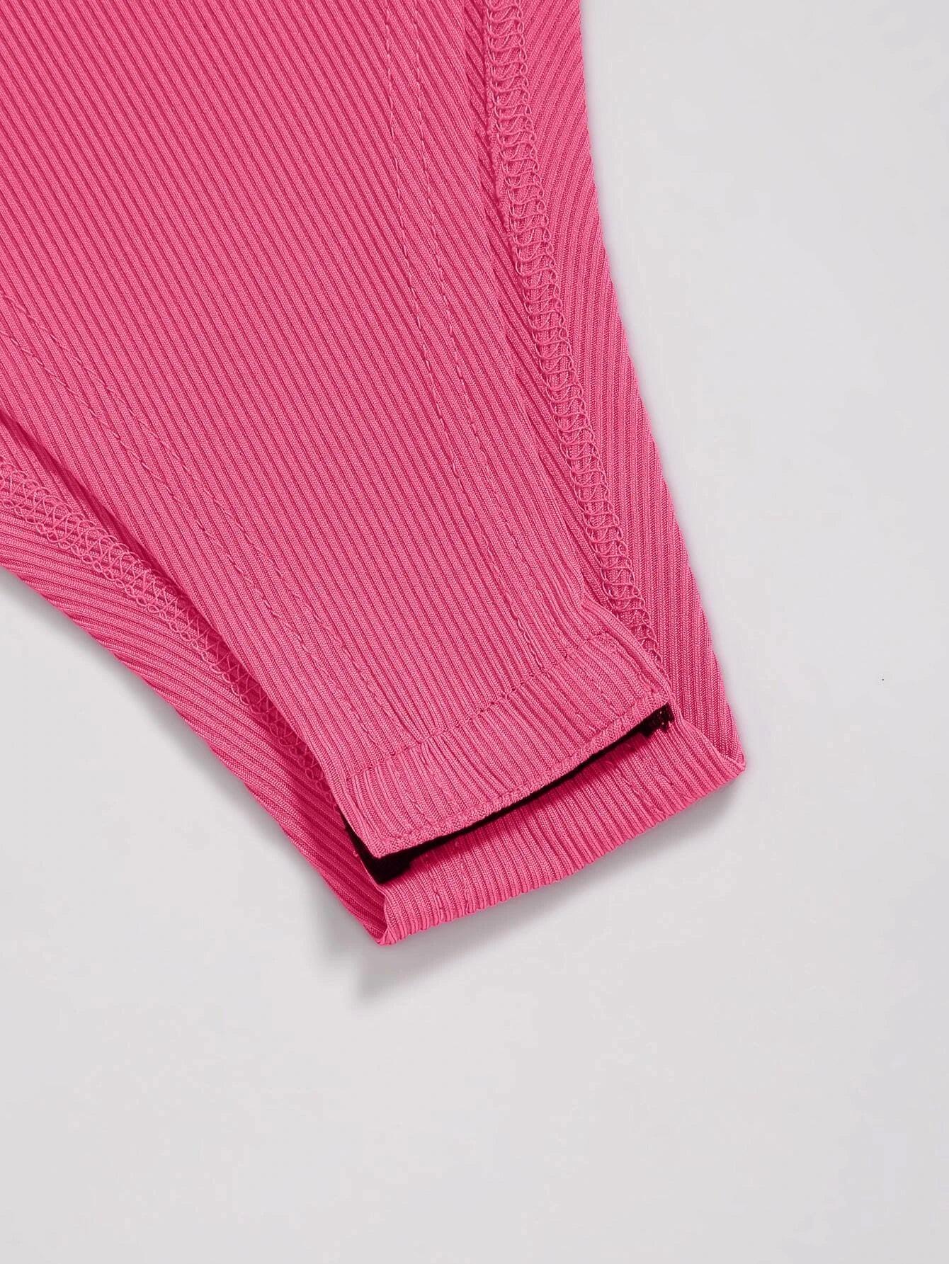 Two Tone Ribbed Knit Bodysuit-Comfy Jumpsuits