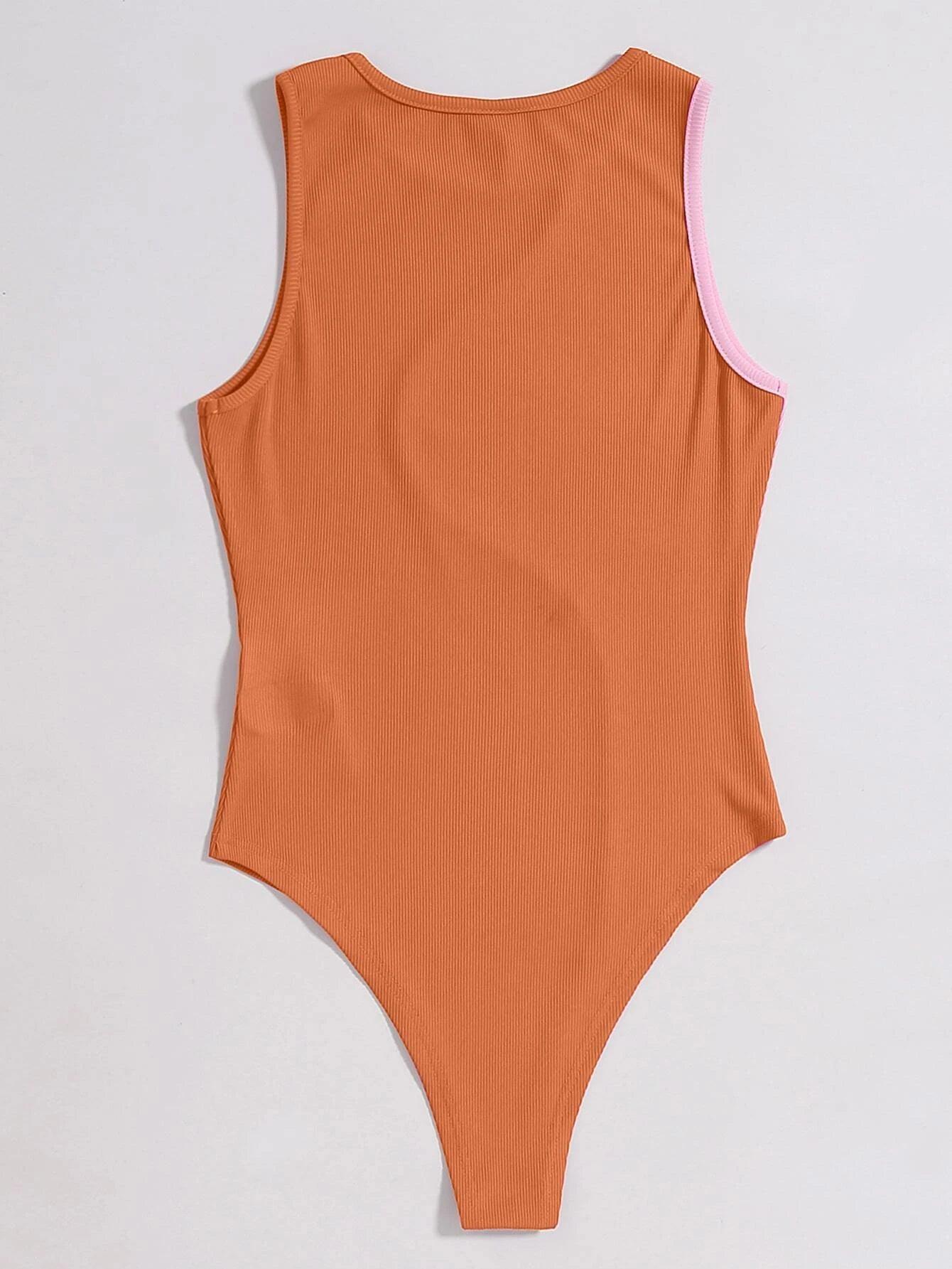 Tone Ribbed Knit Bodysuit-Comfy Jumpsuits