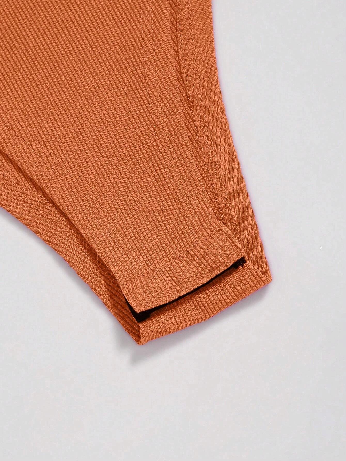 Tone Ribbed Knit Bodysuit-Comfy Jumpsuits